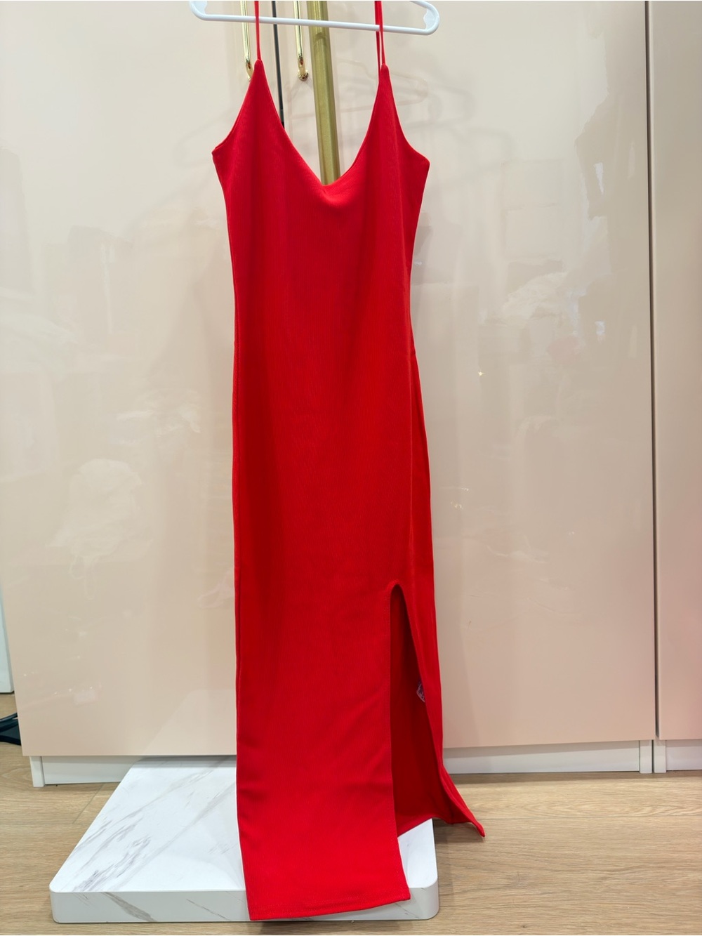 Missguided Bright Red Spaghetti Strap Midi Dress with Side Slit